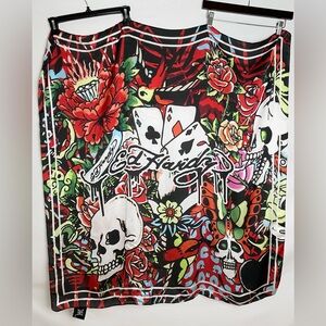 NEW Ed Hardy Scarf With Traditional Style Skulls & Floral 43”x43”